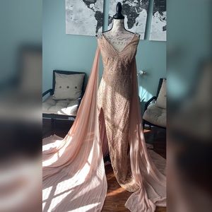 Rose gold sparkly pageant evening gown, prom dress, formal gala or wedding